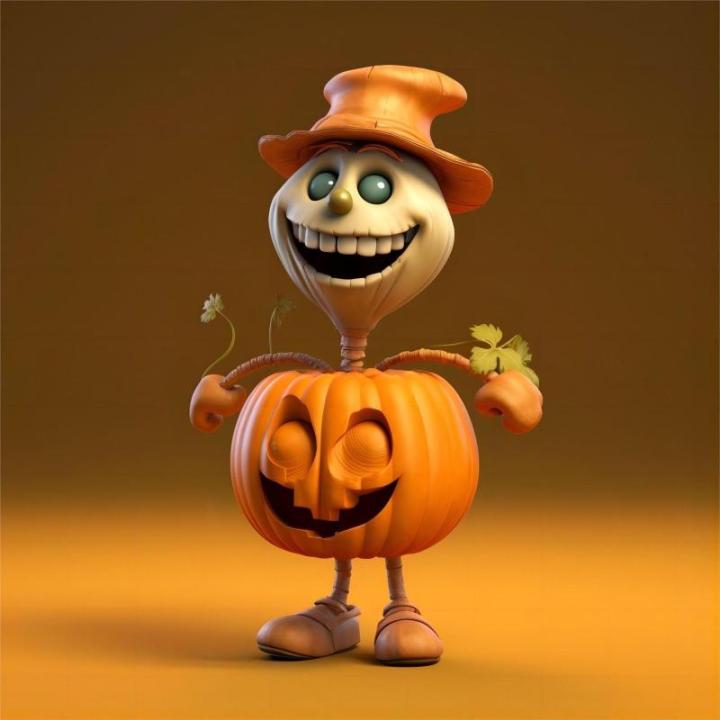 Halloween Pompoen voor man, cartoonvormgeving, groot 16 cm, modelspeelgoed, standbeeld voor bureau en decoratie in de tuin (pompoenman C + D + E)