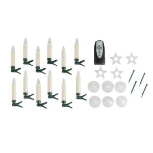 31852 Kerstboomkaarsen, set met 12 draadloze led-kerstboomkaarsen om vast te klemmen, 6 zuignappen, 6 houders in stervorm en 4 punten, werkt op batterijen, met afstandsbediening