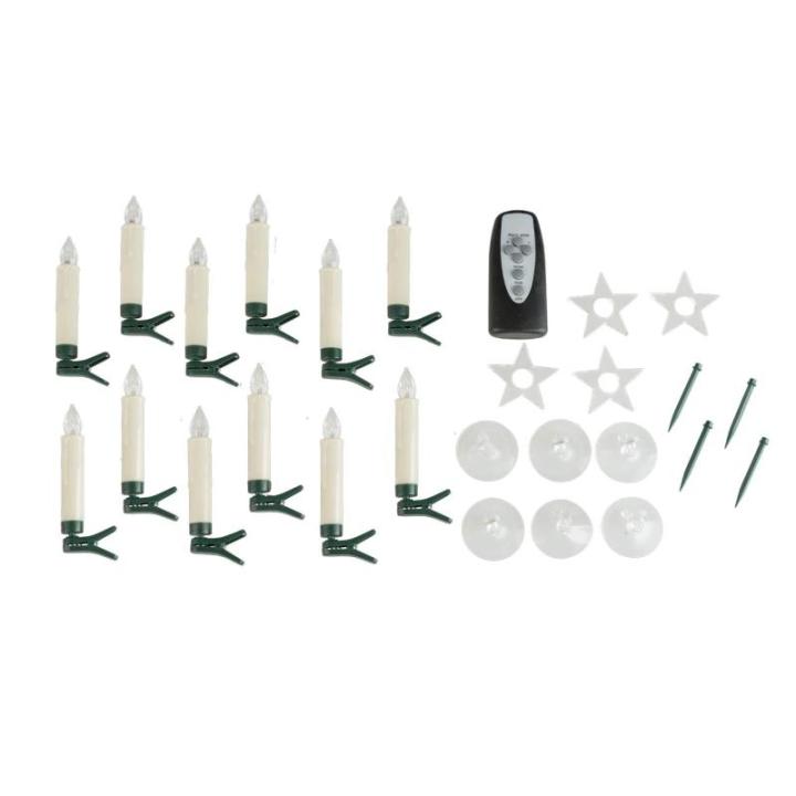 31852 Kerstboomkaarsen, set met 12 draadloze led-kerstboomkaarsen om vast te klemmen, 6 zuignappen, 6 houders in stervorm en 4 punten, werkt op batterijen, met afstandsbediening