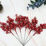 30 glitzernde künstliche Glitzer-Beerenstiel-Ornamente, Weihnachtsbaum-Plektren, glitzernde Zweige für Weihnachtsbaumdekoration, DIY, Basteln, Dekoration, Heimdekoration (rot)
