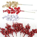 30 glitzernde künstliche Glitzer-Beerenstiel-Ornamente, Weihnachtsbaum-Plektren, glitzernde Zweige für Weihnachtsbaumdekoration, DIY, Basteln, Dekoration, Heimdekoration (Gold)