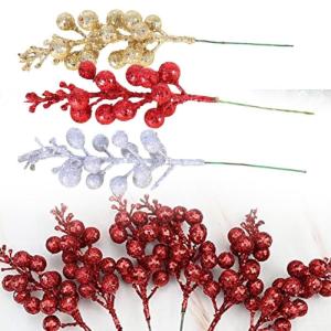 30 glitzernde künstliche Glitzer-Beerenstiel-Ornamente, Weihnachtsbaum-Plektren, glitzernde Zweige für Weihnachtsbaumdekoration, DIY, Basteln, Dekoration, Heimdekoration (Gold)