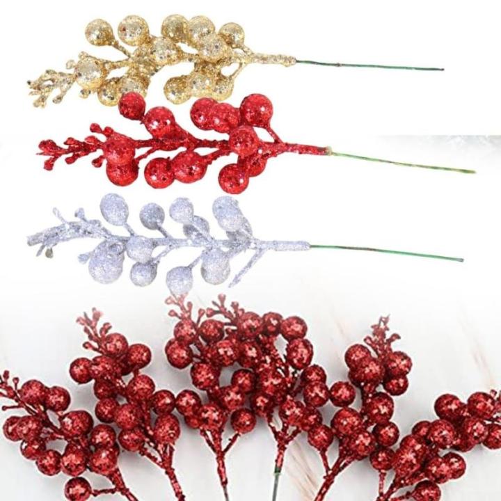30 glitzernde künstliche Glitzer-Beerenstiel-Ornamente, Weihnachtsbaum-Plektren, glitzernde Zweige für Weihnachtsbaumdekoration, DIY, Basteln, Dekoration, Heimdekoration (Gold)