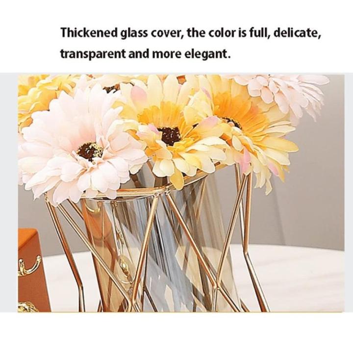 Kunstblumen Künstliche Blumen mit Metallrahmen, Glasvase, Blumenarrangement für Tischdekoration, Home Office, Hochzeitsdekoration für jeden Anlass