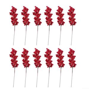 12 Stück künstliche rote Beeren, Weihnachtsbeeren, Zweige für Garten, Küche, Fensterbank, Wohnzimmer, Esstisch