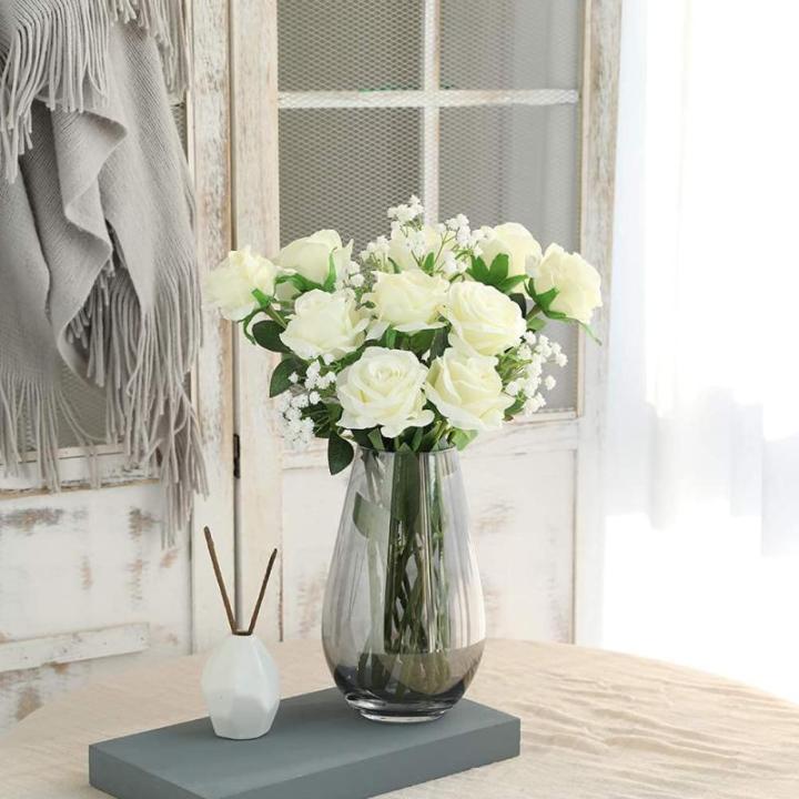 10 stuks zijden kunstrozen, bruidsboeket, bloemen voor tuin, verjaardagsfeest, thuis, bruiloftsdecoratie, witte rozen