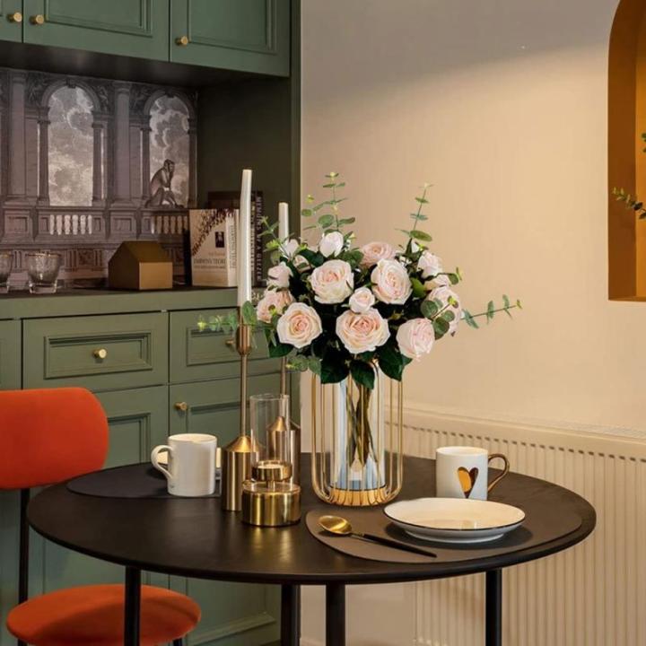 Kunstblumen Künstliche Blumen mit Vase, Tischpflanzen, Kunstseidenrose, künstliche Pflanzen, Arrangement, Innendekoration, Leichter Luxus für jeden Anlass