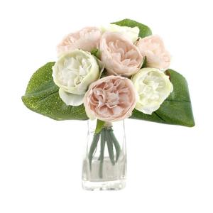 Peony Pioenrozen, boeket met 7 bloemen, 3 bladen, verschillende kleuren -