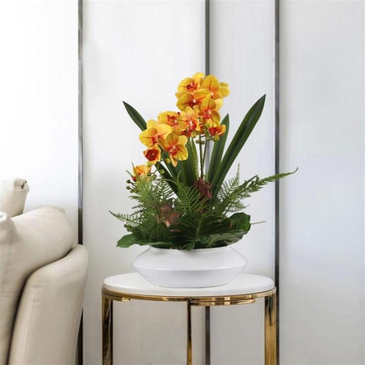Kunstblumen Künstlicher Schmetterlings-Orchideen-Bonsai in Keramikvase – handgefertigter chinesischer klassischer Stil, Elegante Wohnzimmer- und Bürodekoration für jeden Anlas