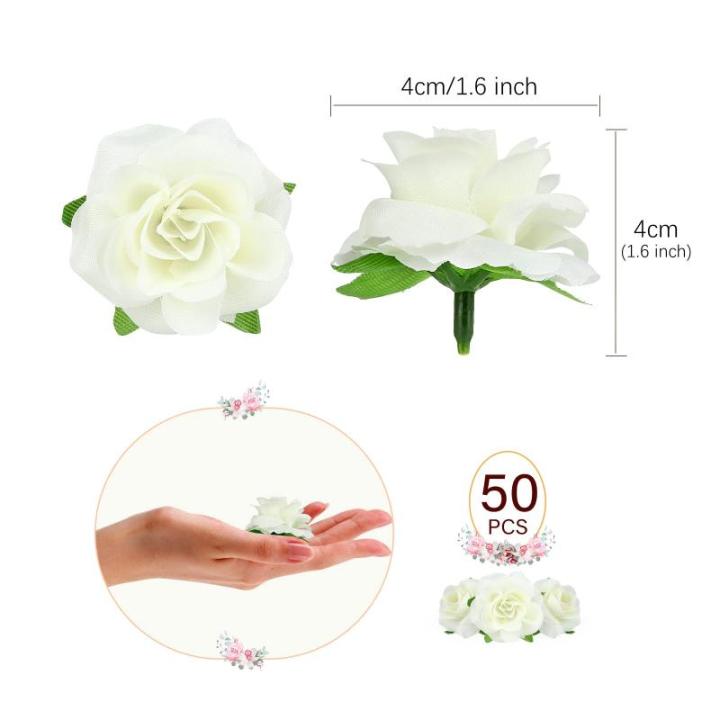 Kunstbloemkoppen, 50 stuks, kunstbloemen, rozen, voor bruiloft, feest, decoratie, doe-het-zelf (diameter 4 cm, lichtgeel)