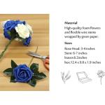 Kunstbloemen, rozen, 25 stuks kunstrozen met steel, doe-het-zelf decoratie, voor bruiloft, boeketten, bruid, woondecoratie, ivoor en blauw
