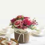 bonsai, imitatie bloemen planten, kunststoffen mini kunstbloemplant met rotan pot voor thuis, bruiloft, feest, kantoor, tafelmiddelpuntendecoratie (rood)