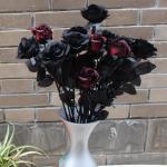8 stks kunstmatige roos bloem, geen vervagen zwarte rozen, , enkele stam nep zijde bloemen realistische bloesem flora voor DIY thuiskantoor, feestdecoratie bruids bruiloft boeket H