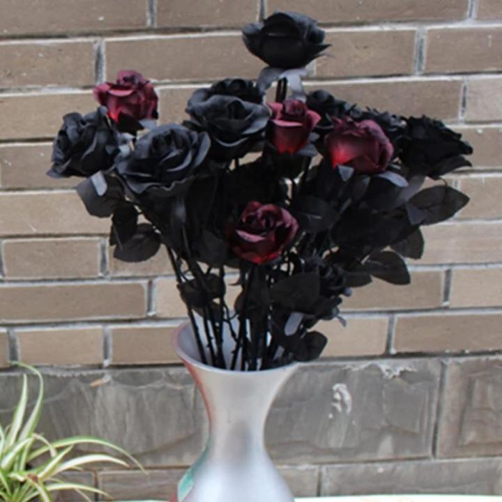 8 stks kunstmatige roos bloem, geen vervagen zwarte rozen, , enkele stam nep zijde bloemen realistische bloesem flora voor DIY thuiskantoor, feestdecoratie bruids bruiloft boeket H