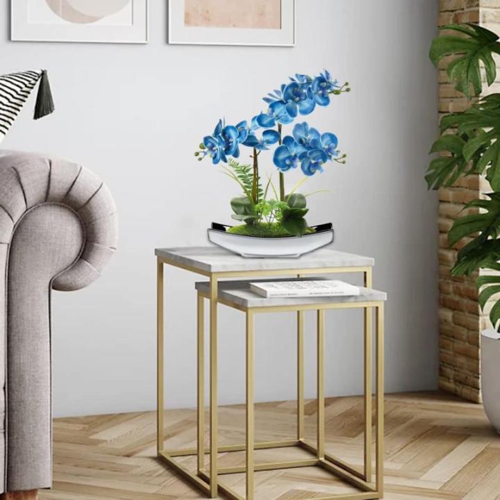 15 inch Kunstmatige Phalaenopsis Bloemen Arrangement Kunstmatige Orchidee Bonsai in Zilveren Pot Nep Bloemen Zijde Orchidee Bloem voor Tafel Centerpieces Woonkamer Home Decor