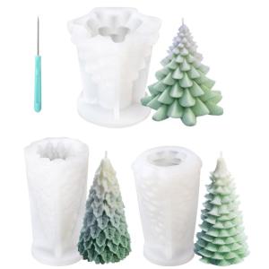3 stuks kerstkaars mal siliconen, kerstboom kaars mal, DIY siliconen mal, kaars siliconen voor DIY geurkaars, kaars voor het gieten van kerstboom, kaars voor kerstdecoratie