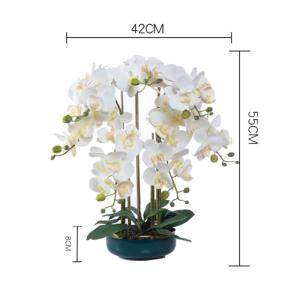 Kunstblumen Weiße Orchideen-Kunstblumen im Keramiktopf, Seiden-Phalaenopsis-Blumenarrangement, gefälschte Bonsai-Pflanzen für Heimdekoration für jeden Anlass
