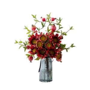 Kunstblumen Lebendige rote Granatapfel-Kunstblumen – Glas, Schaumstoff und Seide, Elegante Dekoration für Esstische, Wohnzimmer, Hochzeiten für jeden Anlass