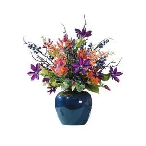 Kunstblumen Künstliche Blumen mit Keramikvase, Kunstseide-Rosen-Fake-Pflanzen in Töpfen für Hausgarten-Terrassendekoration, Mehrfarbig für jeden Anlass