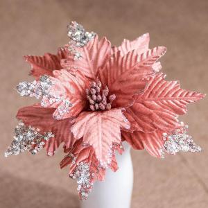 3 Stück Pailletten Weihnachten Blumen, Glitzer Künstliche Weihnachtsstern, Künstliche Blumen zu Weihnachten, Deko Blumen für Weihnachtsbaum, Hochzeit, Ornamente,Rosa
