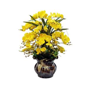 Kunstblumen Echte Seidenorchideen, künstliche Blumen mit Blumentöpfen, künstliche Phalaenopsis-Blumen, Dekoration mit Blättern im Topf für jeden Anlass