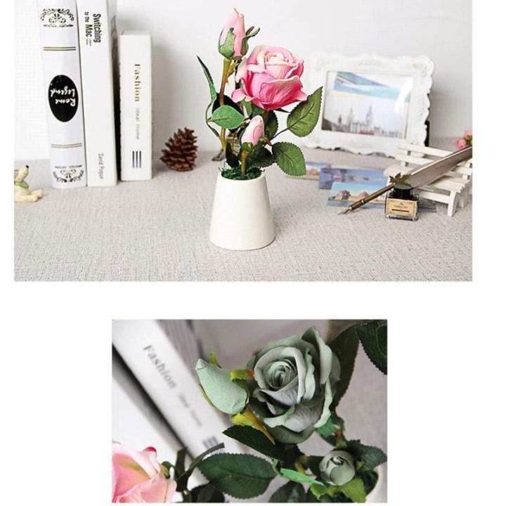 Kunstblumen Künstliche Blumen mit Keramikvase, Kunstseiden-Rosen-Fake-Pflanzen in Töpfen, Tischpflanzen für den Hausgarten im Freien für jeden Anlass