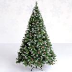 Weihnachtsbaum, 9,8 Fuß beflockter Schnee-Weihnachtsbaum, künstliche Weihnachtskiefern mit aufklappbarer Tannenzapfendekoration, unbeleuchtet, Metallständer for festliche Feiert