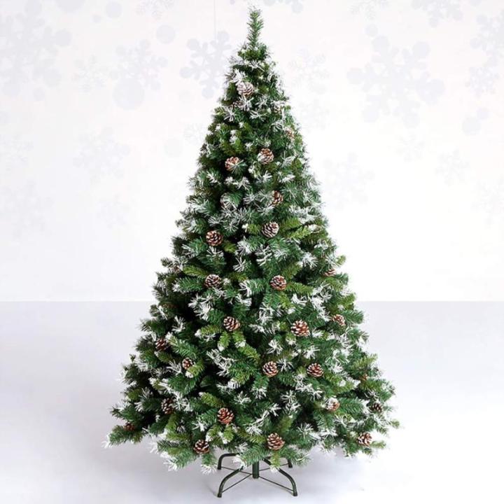 Weihnachtsbaum, 9,8 Fuß beflockter Schnee-Weihnachtsbaum, künstliche Weihnachtskiefern mit aufklappbarer Tannenzapfendekoration, unbeleuchtet, Metallständer for festliche Feiert