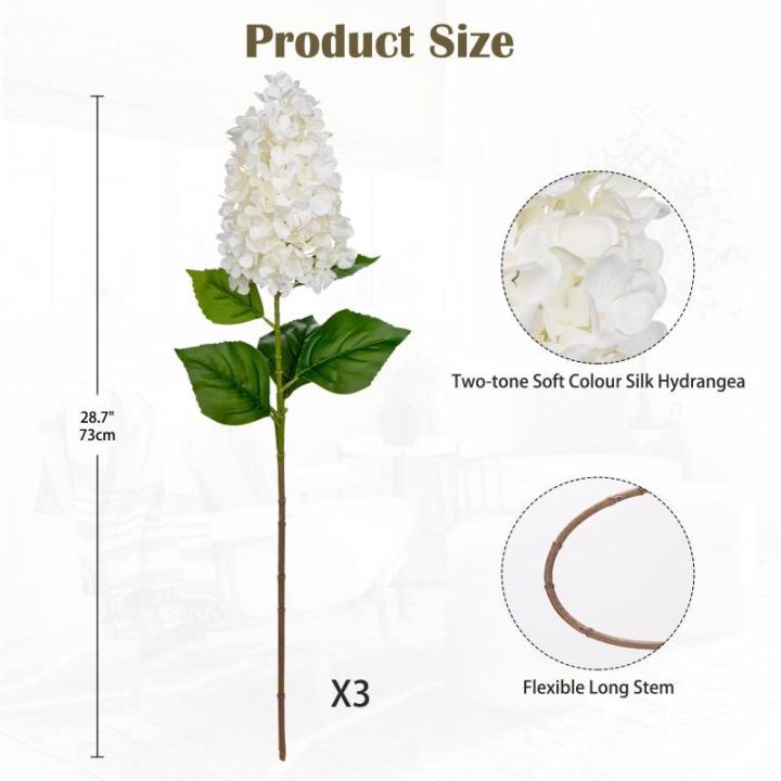 3 stuks nepbloemen hortensia witte 73,9 cm hoge kunstmatige hortensia bloemen, zijden bloemen lange steel voor bloemstuk thuis boerderij kantoor hotel decoratie