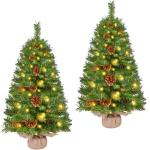 Set van 2 mini-kunstkerstboom 92 cm met 50 warmwitte ledlampen en 20 dennenappels, kleine kerstboom, tafel, dennenboom voor kerstdecoratie, groen