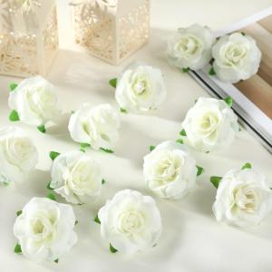 Kunstbloemkoppen, 50 stuks, kunstbloemen, rozen, voor bruiloft, feest, decoratie, doe-het-zelf (diameter 4 cm, lichtgeel)