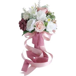 Hochzeitsstrauß for die Braut mit künstlichen Blumen, Rosen, künstliche Seidenblumen, kleiner, weißer, rosa Blumenstrauß, Heimparty, Winterhochzeitsdekoration, künstliche Blu