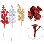30 glitzernde künstliche Glitzer-Beerenstiel-Ornamente, Weihnachtsbaum-Plektren, glitzernde Zweige für Weihnachtsbaumdekoration, DIY, Basteln, Dekoration, Heimdekoration (Gold)