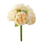 Simulation Blumenstrauß,Künstlicher Blumenstrauß Pfingstrose, 5er-Bouquet, echte Seidenblumen mit Stiel, cremefarbene Kunstblumen als Dekoration in großen Mengen(Yellow)