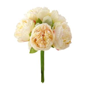 Simulation Blumenstrauß,Künstlicher Blumenstrauß Pfingstrose, 5er-Bouquet, echte Seidenblumen mit Stiel, cremefarbene Kunstblumen als Dekoration in großen Mengen(Yellow)