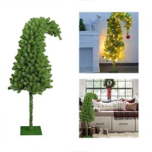 Vorbeleuchteter Weihnachtsbaum mit Metallständer, schiefer Weihnachtsbaum, künstlich, skurril, einzigartige gebogene Form, biegbarer künstlicher Kiefernbaum, 91 cm
