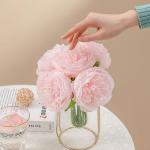 Simulation Blumenstrauß,Künstlicher Blumenstrauß Pfingstrose, 5er-Bouquet, echte Seidenblumen mit Stiel, cremefarbene Kunstblumen als Dekoration in großen Mengen(Light Pink)