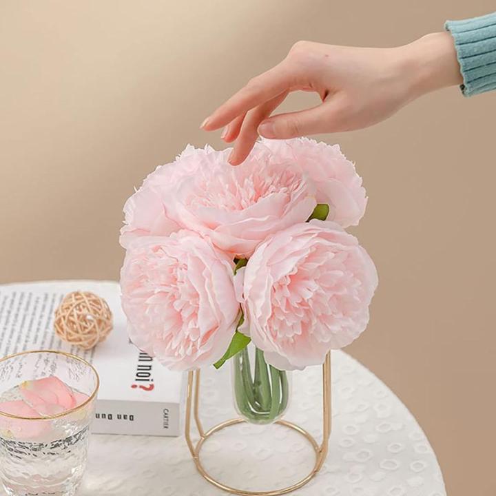 Simulation Blumenstrauß,Künstlicher Blumenstrauß Pfingstrose, 5er-Bouquet, echte Seidenblumen mit Stiel, cremefarbene Kunstblumen als Dekoration in großen Mengen(Light Pink)