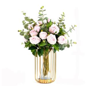 Kunstblumen Künstliche Blumen mit Vase, Tischpflanzen, Kunstseidenrose, künstliche Pflanzen, Arrangement, Innendekoration, Leichter Luxus für jeden Anlass