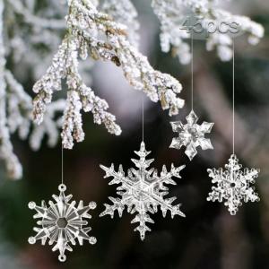 45 stuks kerstdecoratie sneeuwvlokken om op te hangen, acryl sneeuwvlokkendecoratie, ijspegels, hangende decoratie voor kerstboomversiering, raamdecoratie, winterdecoratie, feestsn