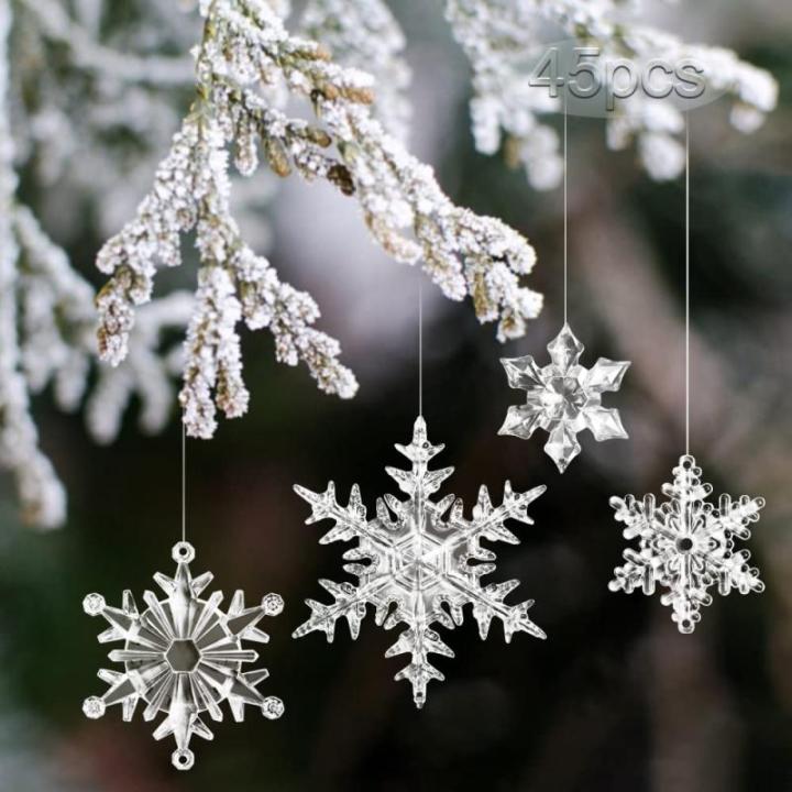 45 stuks kerstdecoratie sneeuwvlokken om op te hangen, acryl sneeuwvlokkendecoratie, ijspegels, hangende decoratie voor kerstboomversiering, raamdecoratie, winterdecoratie, feestsn