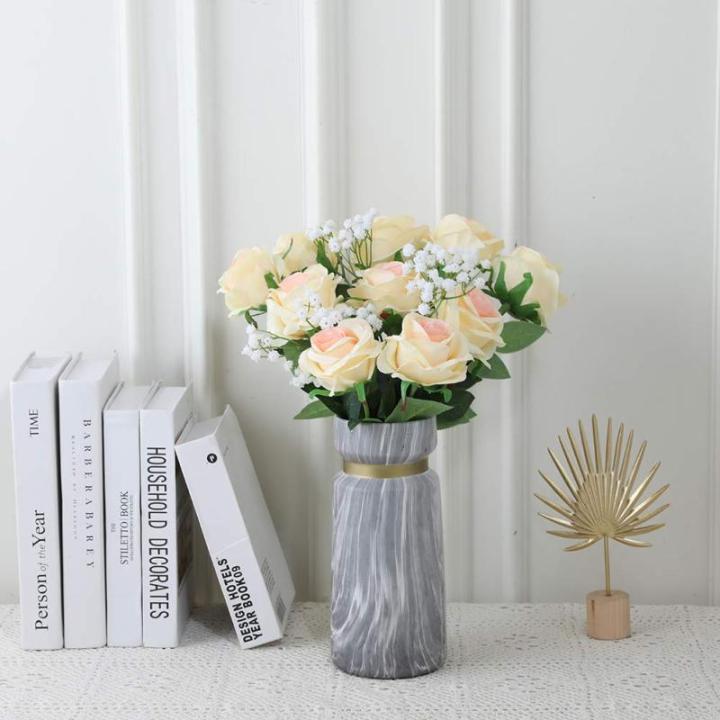 10 stuks zijden kunstrozen bloemen bruidsboeket (champagne)