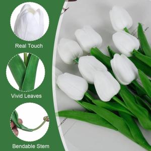 12 stuks kunsttulpen, kunsttulpen, , enkele bloemen met lange steel, namaakbloemen, voor bruiloft, feesten, tuin en woondecoratie (witte tulpen)