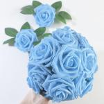 Kunstroos, van schuim met stengel voor thuisdecoratie, bruidsboeketten, feesten, tafelversiering, jubilea, 25 stuks, blauw