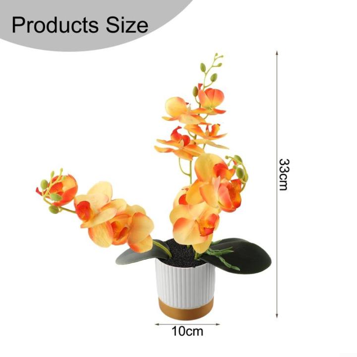 Künstliche Blume, Phalaenopsis-Bonsai-Dekoration, künstliche Orchidee, lebensechte künstliche Blume, Display in Weißgold-Topf (orange)
