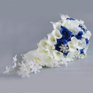Künstlicher Blumenstrauß mit Diamantknopf, Wasserfall-Simulation, gefälschte Blumen für Hochzeitsfeier, Braut, Handrequisiten