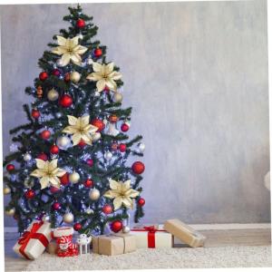 Kerstglitter kerstster, 12 stuks gouden kunstbloemen, 15 cm, kunstbloemen, kerstbloemen, decoraties, bruiloft, kerstboom, Nieuwjaar, ornamenten