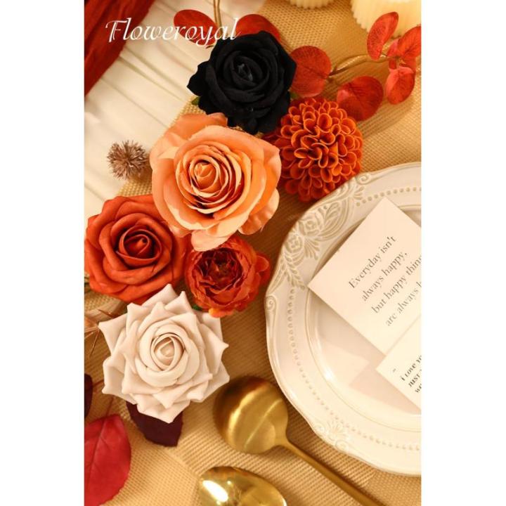 Halloween Künstliche Blumen Schwarze Blumen Mix Seidenblumen Gefälschte Rosen mit Stielen für DIY Hochzeit Brautsträuße Babyparty Blumenarrangement Tischdekoration Heimdekorat