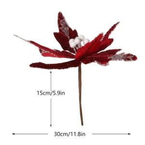 Große Weihnachtsblumen, 30cm, 6 Stück, künstliche Weihnachts Blumen Samt, Weihnachtsbaum Blumen Ornamente, gefaltet, für Weihnachtsdekoration, Neujahr,Hochzeit ﻿ (Wein Rot)