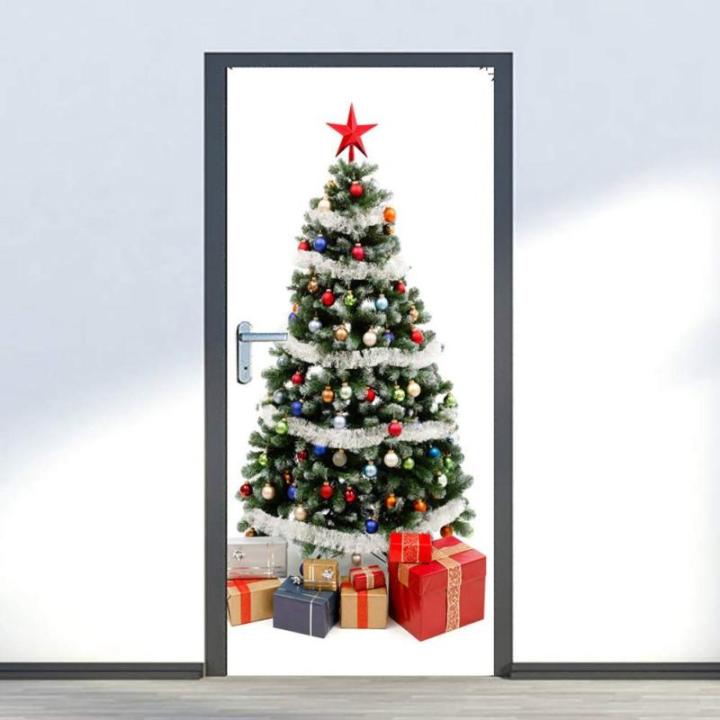 Waterdicht 15.2x39.4in Muurschildering Muursticker, Verwijderbare Raamsticker, voor Kerstversiering Eetkamers Slaapkamers Salons Showcase Decoratie(Christmas tree door stickers)